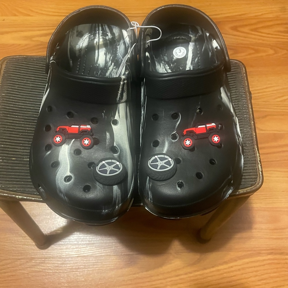 Kids Black and White Clogs with Red Accents